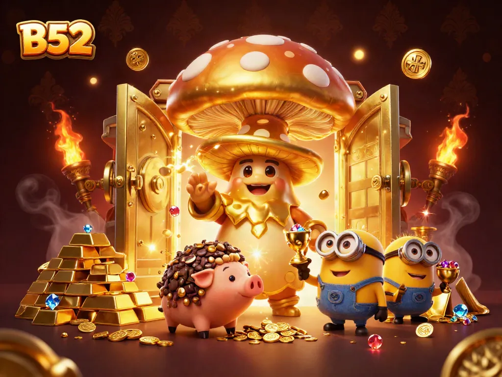 Spin the B52 slots with magical treasures and vibrant casino elements in an enchanting scene.