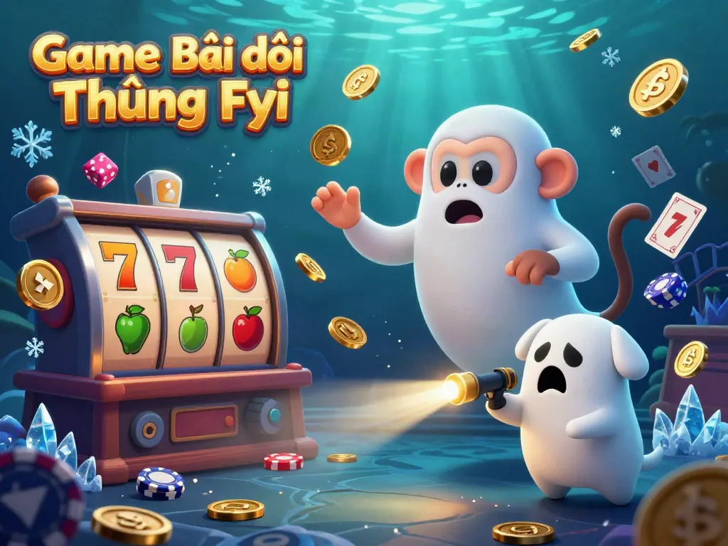 Experience thrilling wins at Game Bài Đổi Thưởng Fyi with a lively gambling scene filled with coins and playful characters.