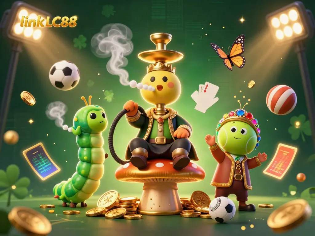 Engage with the exciting atmosphere of link LC88 showcasing a vibrant casino scene filled with dynamic sports elements and animated characters.