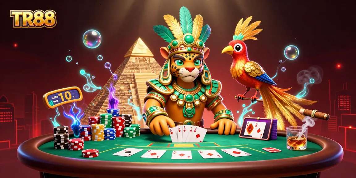 Engage in thrilling poker action at TR88 with a mystical Mayan jaguar priest and golden quetzal bird.