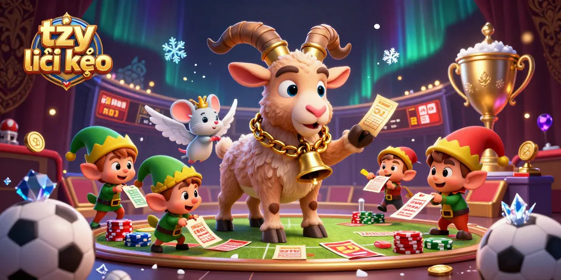 Engage with exciting tỷ lệ kèo in a festive sports betting scene featuring Krampus and festive characters.