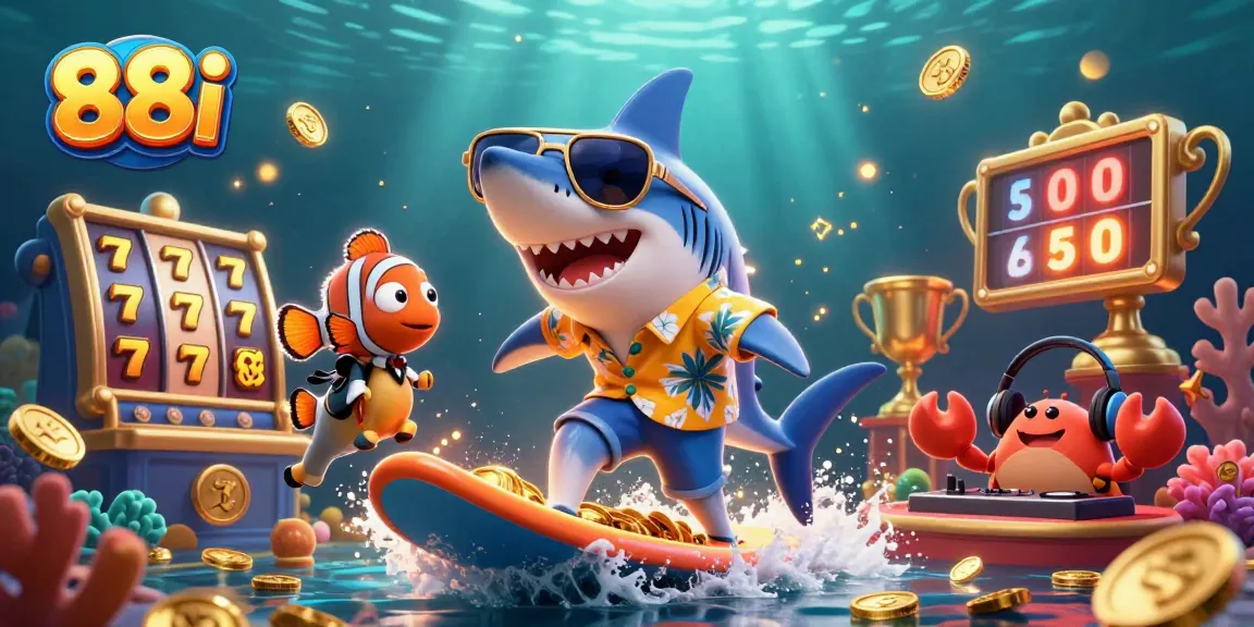 Engage with thrilling games at 88i while enjoying captivating 3D underwater casino illustration.