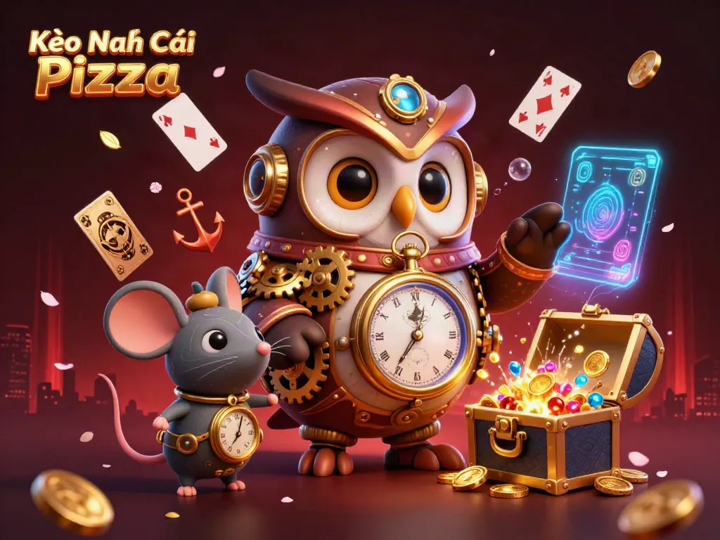 Kèo Nhà Cái Pizza brings excitement with a steampunk owl and casino elements.
