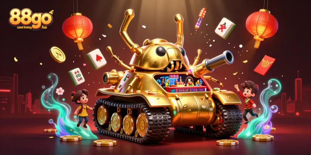 Experience thrilling gaming at 88go com trang chủ with a bustling miniature casino scene in a golden beetle tank.